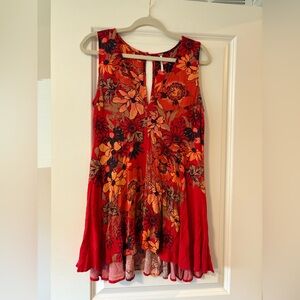 Free People Backyard Party Red Floral Tank Top Size XS
